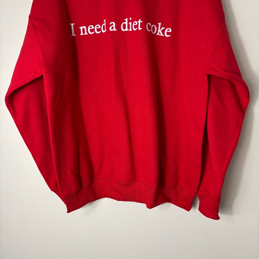 Gildan Women’s Red “I need a Diet Coke” Crewneck Sweater size Large - Picture 3 of 7